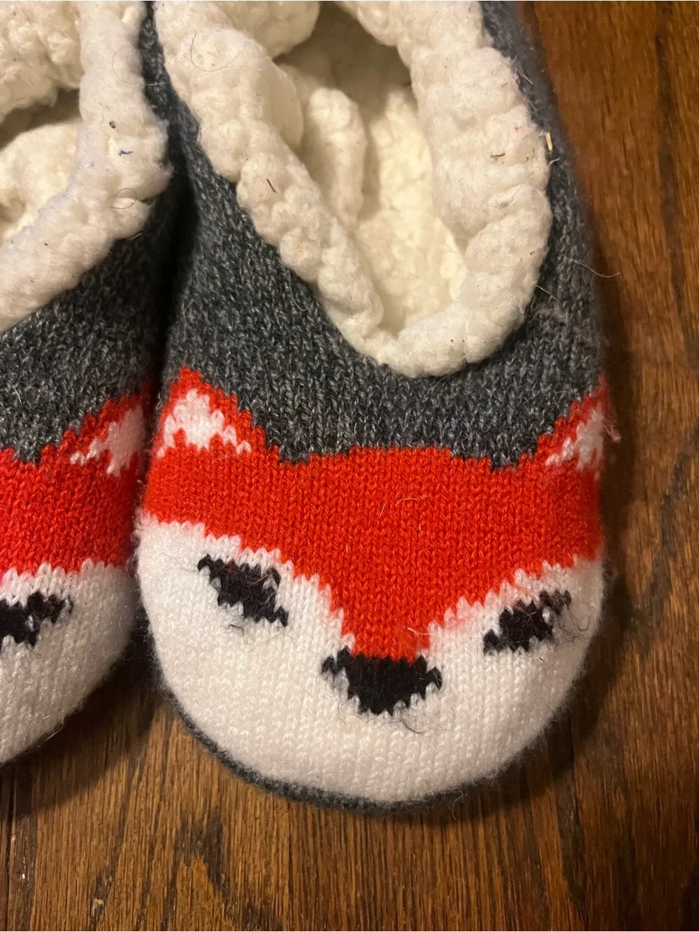 Cozy Gray & Orange Fox Slipper Socks